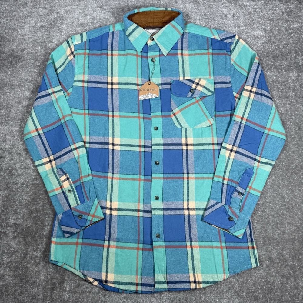 NWT Gioberti Shirt Men's Medium Green Plaid Flannel Long Sleeve Button‎ Up